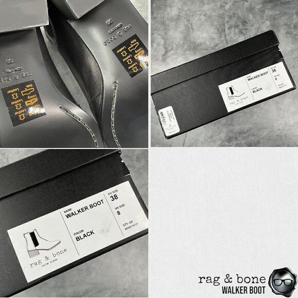 RAG & BONE WALKER LEATHER CHELSEA ANKLE BOOTS IN BLACK SIZE 8 WOMEN’S NEW IN BOX - Picture 13 of 16